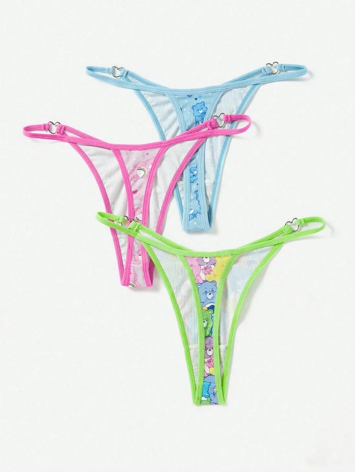 Women's Care Bears Kawaii Licensed Cartoon G-String Thong Panties - Pack of 3 - Image 2 of 4
