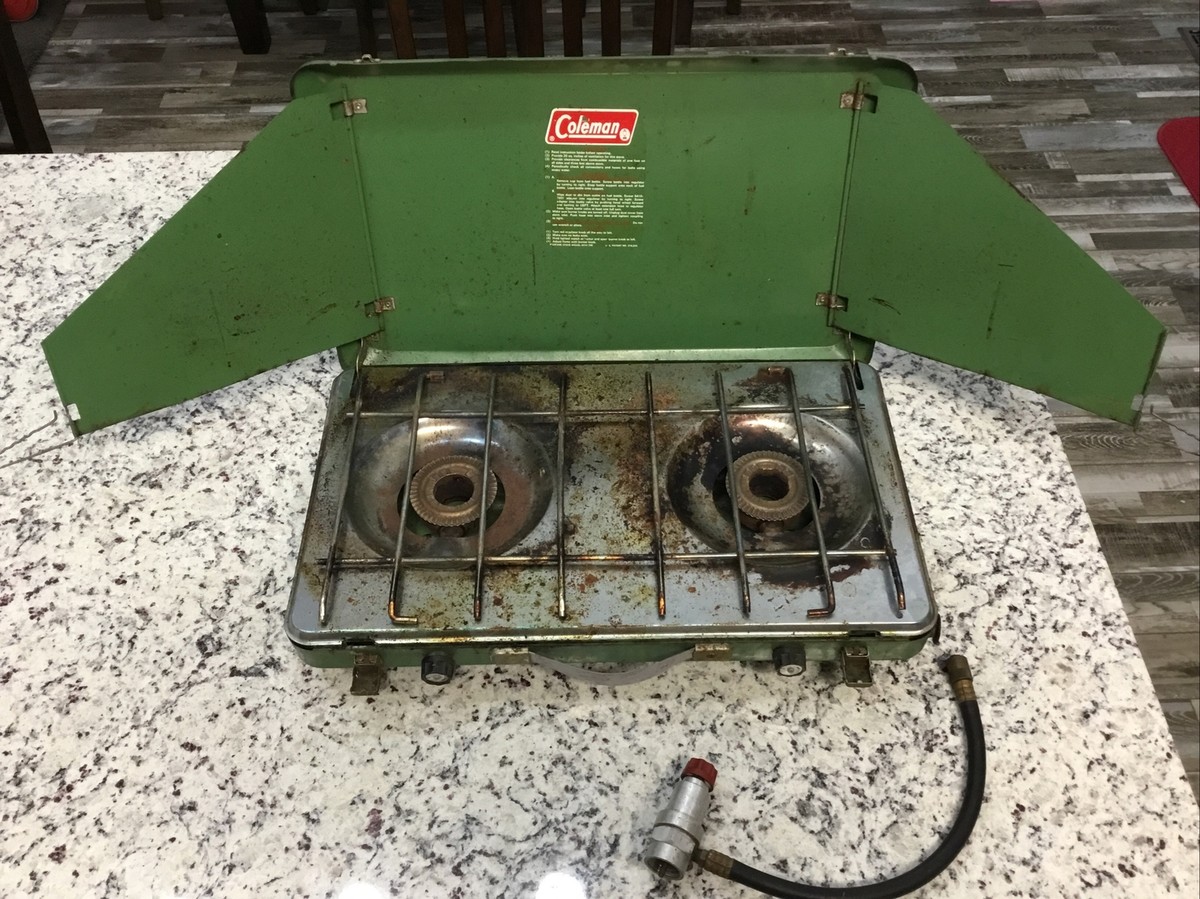 Vintage Coleman 2 Burner Propane Gas Camp Stove 5410-708 Avocado