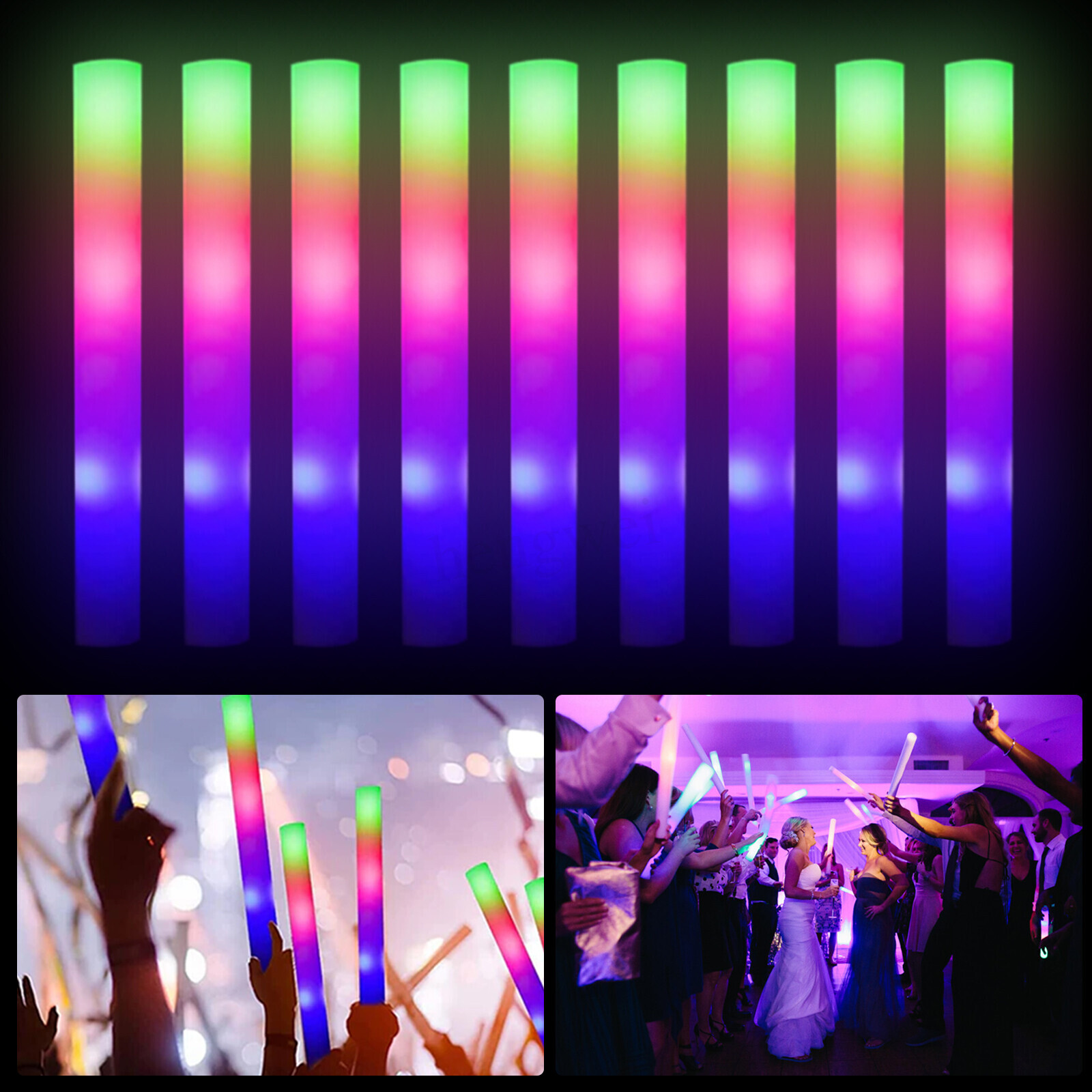 400PCS LED Foam Sticks Light Up Wands Rally Flashing Glow Party Rave