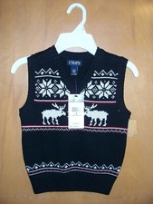 Chaps Boys Christmas holiday sweater vest reindeer snowflake black NWT