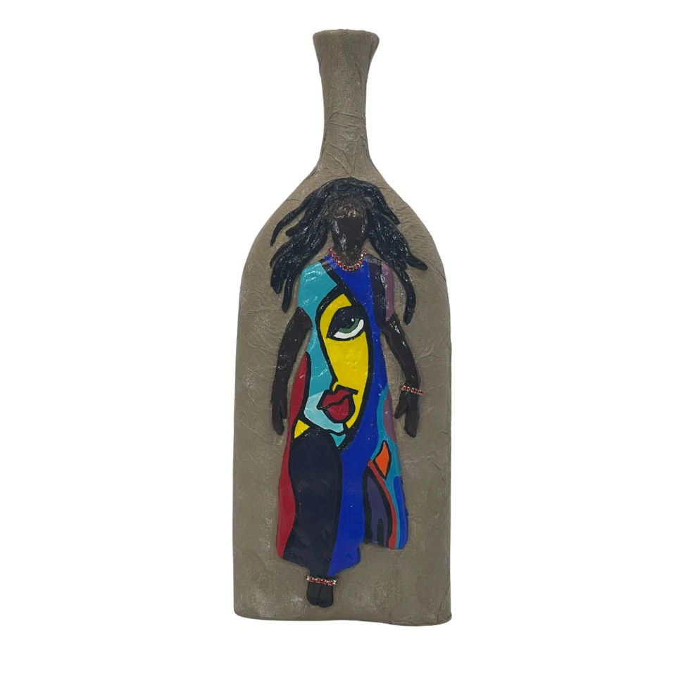 Hermoso Jarrón Mujer Africana Arte Abstracto Mujeres Africanas Arcilla Hecho a Mano Decoración del Hogar Foto 2 de 4