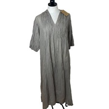 Womens Dress Size Medium Midi Gray Summer Pleated Pockets Pure Cotton New