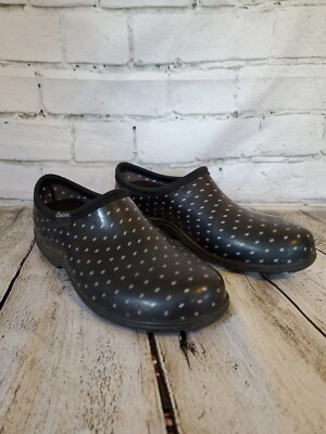 Sloggers Women s Size 10 Polka Dot Garden Rain Shoes Black & Pink Slip On Clogs