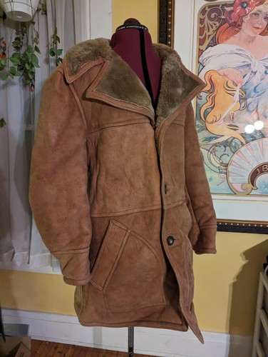 Vtg. Men's Lakeland Shearling Sheepskin Big Lapel Rancher Car Coat Jacket 42 R - Picture 11 of 17