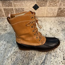 LL Bean Women 8 Maine Hunting Shoe Boots Leather Rubber Duck USA Made Tan Brown