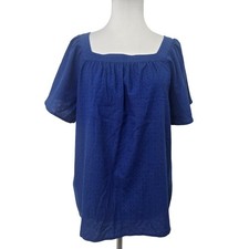 Banana Republic M Blouse Women Blue New Square Neck Dobby Flutter Sleeve new