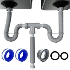 VIVIDA Double Sink Drain Pipe Kit, 1-1/2" Flexible Drain Pipe, 11"-31.5" Expa...
