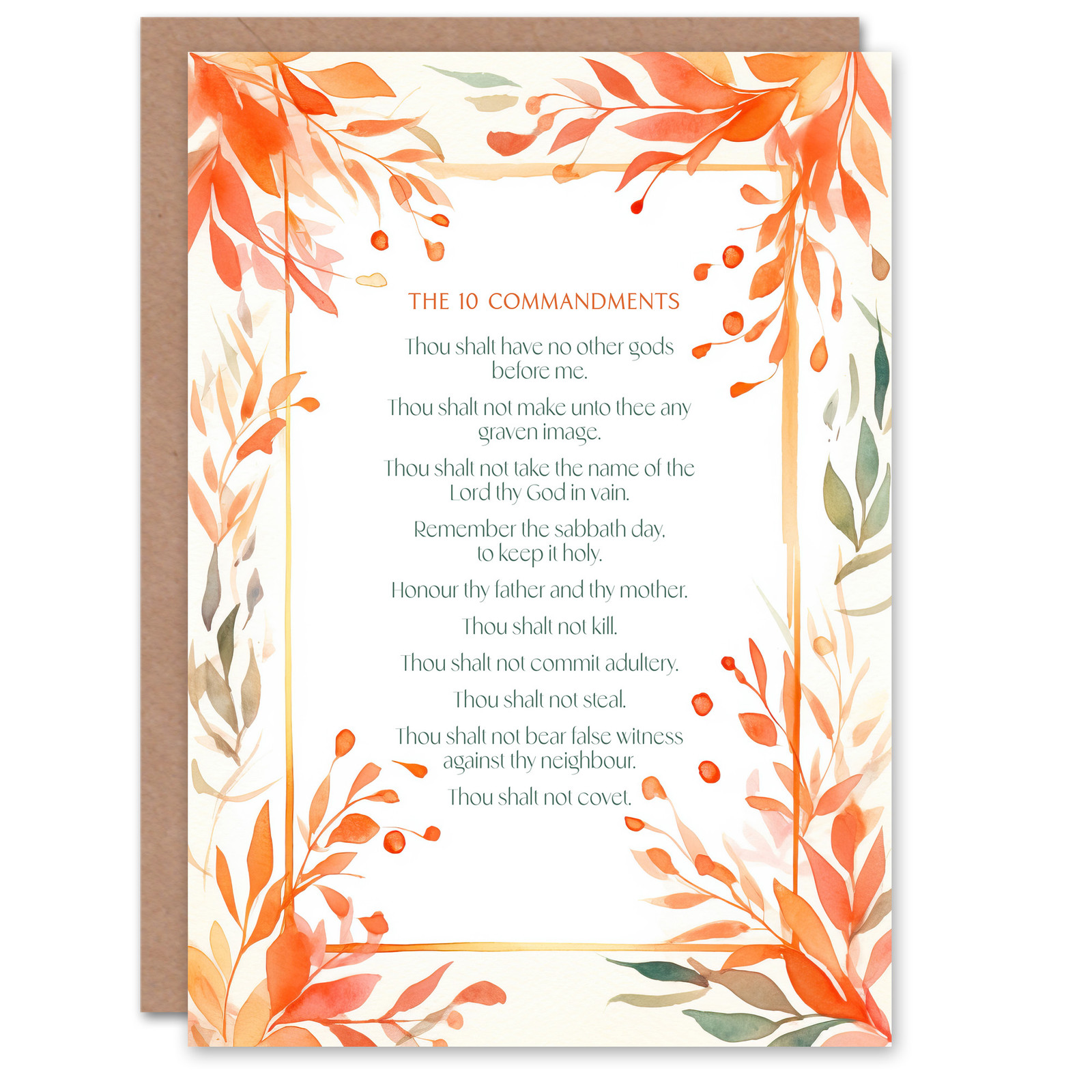 The 10 Commandments Old Testament Orange Floral Bible Christian Birthday Card