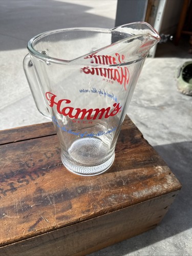Vintage Hamm's Beer Glass Pitcher Born in the Land of Sky Blue Waters 9"