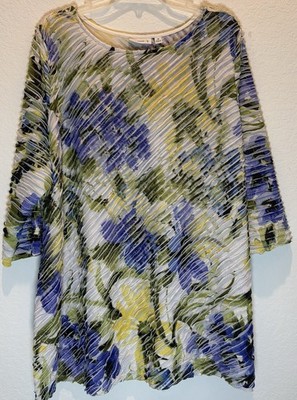 Susan Graver Colorful Tiered Ruffled Stretchy Blouse 3X