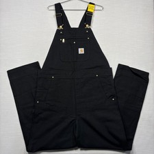Carhartt R01 Size 38 X 34 Black Double Knee Duck Canvas Men Unlined Bib Overalls