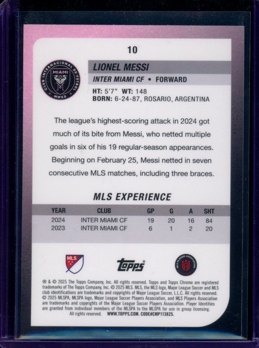 2025 Topps Chrome MLS #10 Lionel Messi Purple Wave /75 view 2