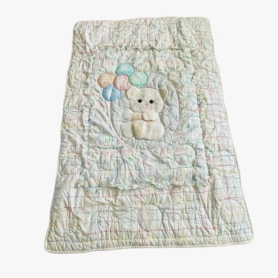 Vintage Heavy Quilt Lambs & Ivy Teddy Bear 3D Balloons And Headboard Cover 75X50 - Image 2 of 4