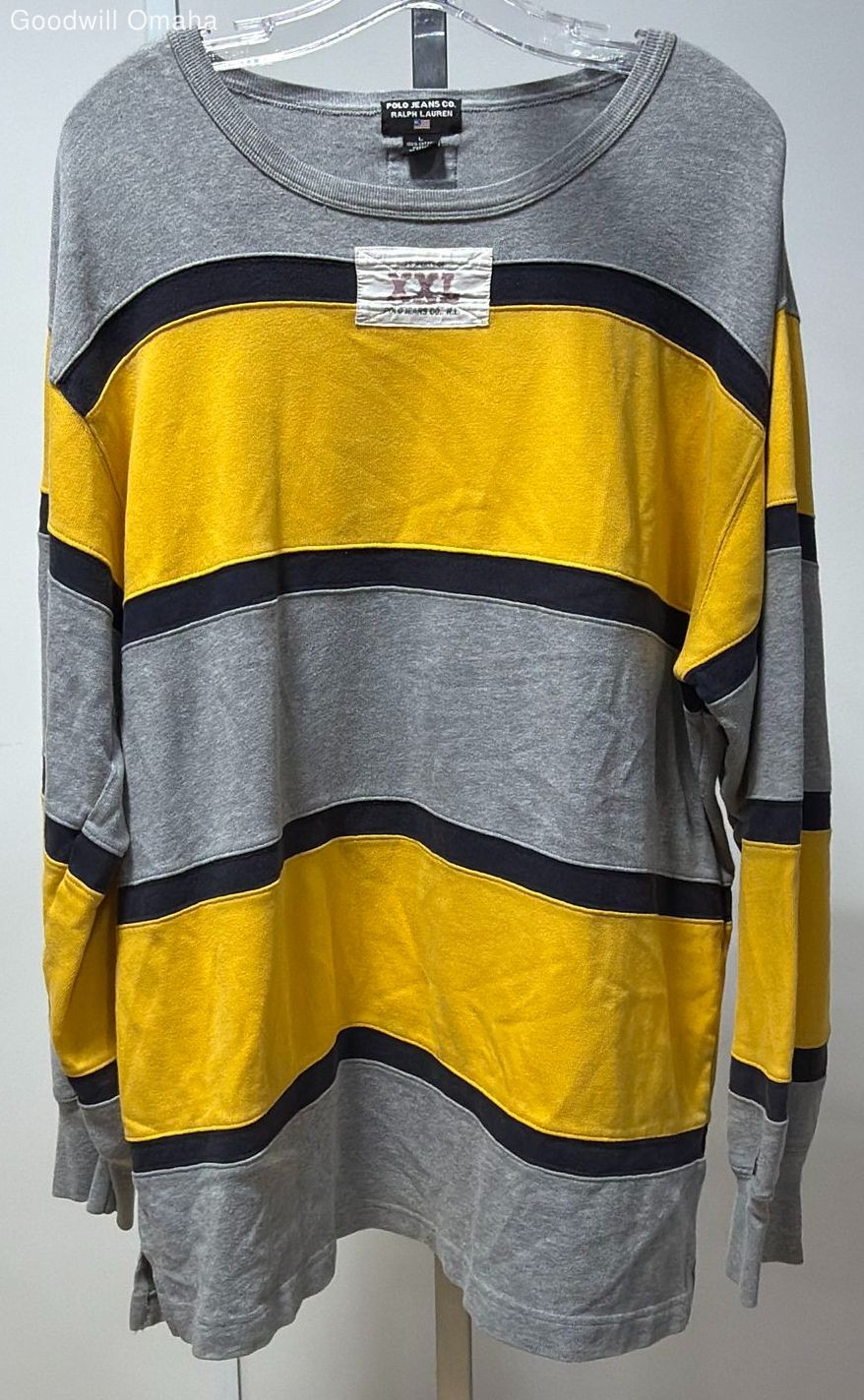 VTG Y2K Polo Jeans Co. Ralph Lauren Size L Gray/Yellow Striped Long Sleeve Shirt