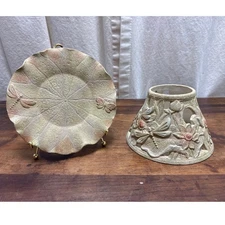 Yankee Candle Ceramic Floral Dragonfly Jar Candle Shade Topper & Dish Plate Set