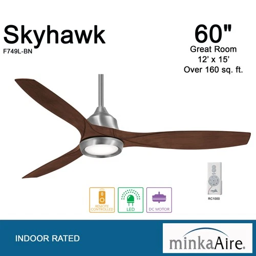 Minka Aire Skyhawk 60" Ceiling Fan - Dark Walnut 3-Blade Remote Control - Picture 5 of 6
