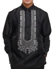 Barong World Men's Philipine Organza Classic Tagalog - Antonio - JS9 - Black - L