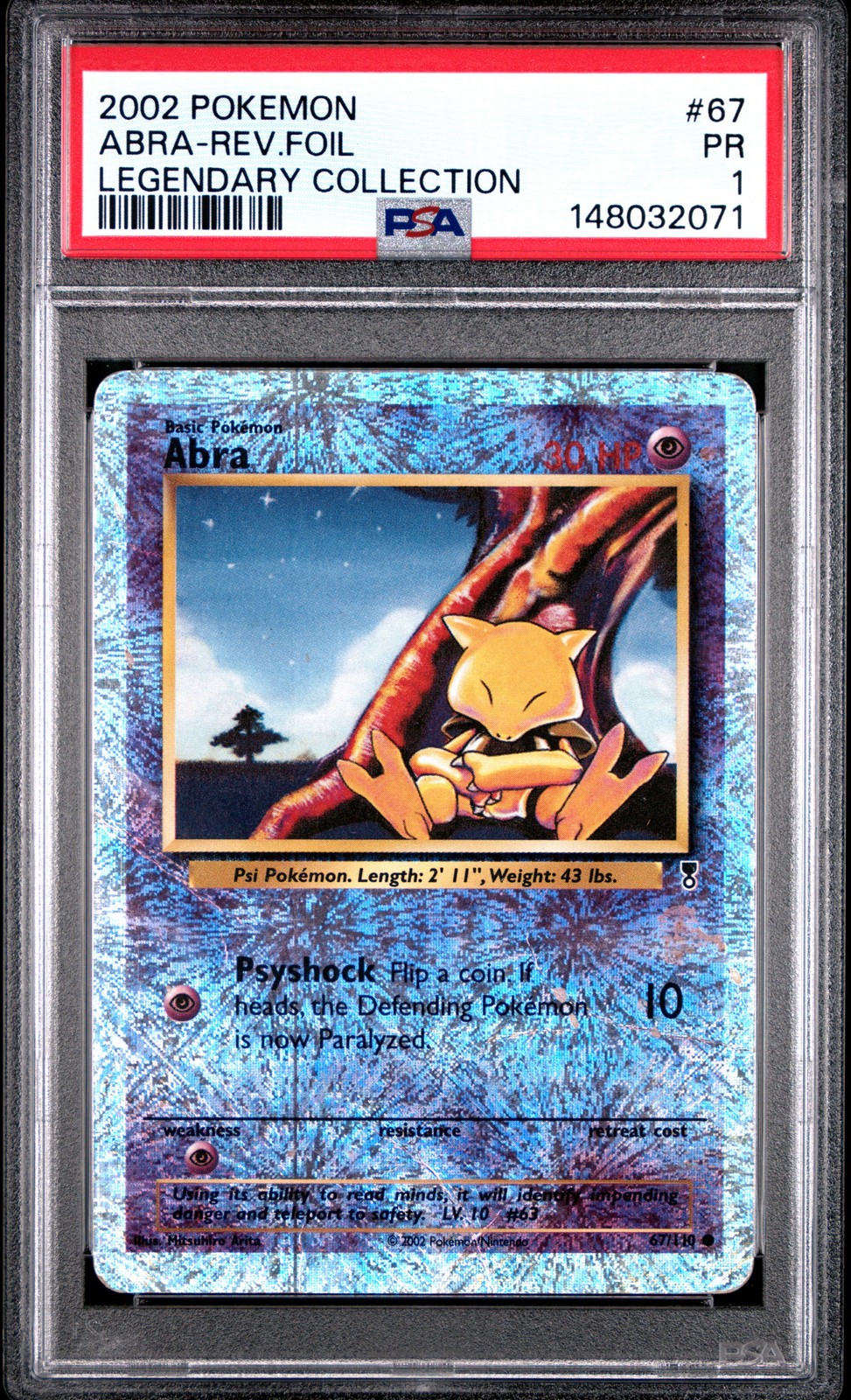 2002 POKEMON LEGENDARY COLLECTION #67 ABRA-REVERSE FOIL PSA 1