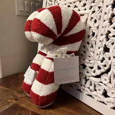 Christmas Candy Cane Pillow PAIR Cynthia Rowley 16 inch White Red Stripes NEW