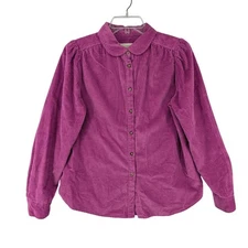 LOFT Corduroy Button Up Shirt Pinkish Purple Long Sleeve Puff Shoulder Women S
