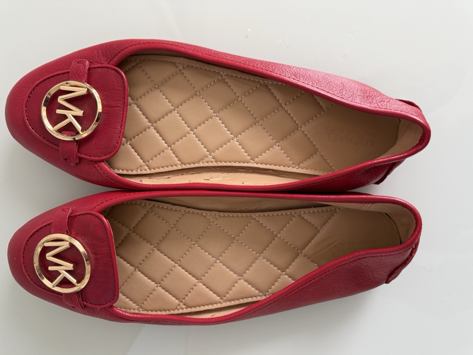 Michael Kors Red Leather Ballet Flats Quilted Slip On Shoes Women’s 9M