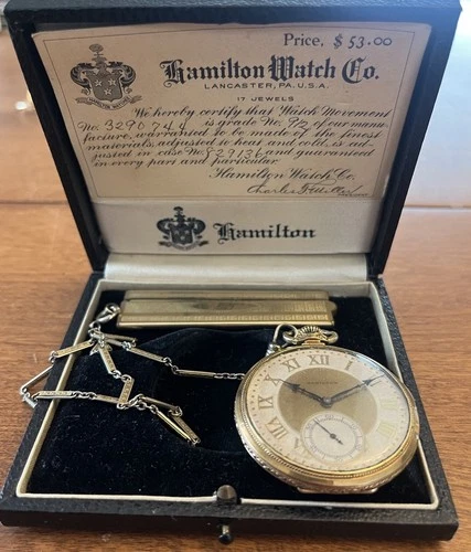 Antique Hamilton Pocket Watch 17 Jewels With Comb Fob And In Original Case