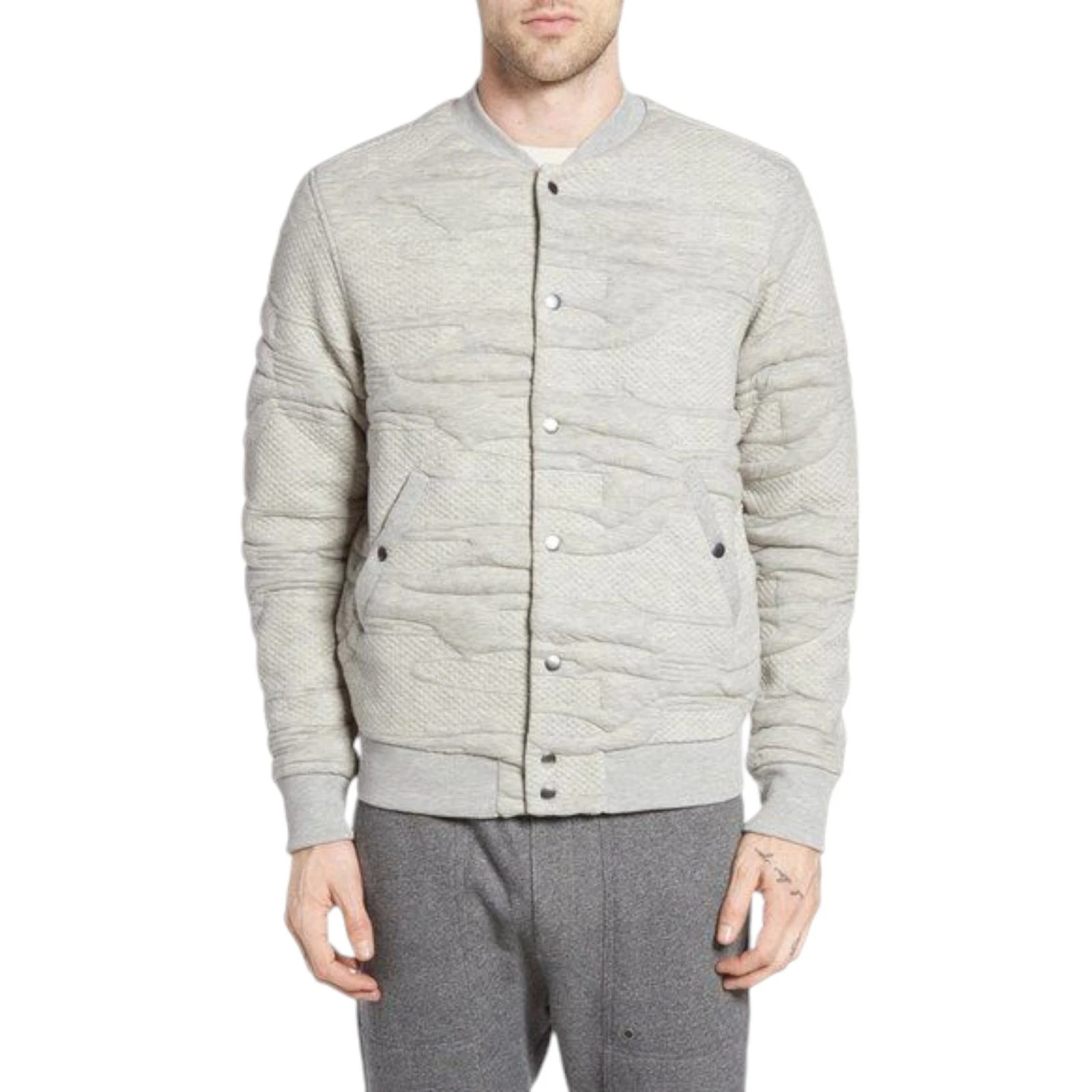 DIESEL S BOMB 0DANA Mens Bomber Jacket Stretch Winter Casual Varsity Jacket Grey