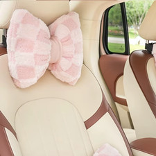 1Pc Cute Bow Car Neck Pillow Cartoon Design Plush Car Headrest Simple Cute Inter