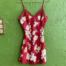 Victoria's Secret Vintage Chemise Slip Mini Dress Rose Floral Lace Satin Size M