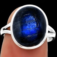 Blue Fire Labradorite - Madagascar 925 Sterling Silver Ring s.7.5 Jewelry R-1005