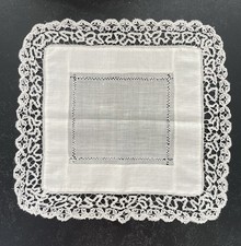 Antique Edwardian Tape Lace Batiste Handmade Wedding Handkerchief 12  