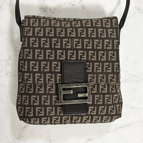 FENDI Shoulder bag Zucchino Baguette Brown Silver Canvas Leather Auth - Picture 23 of 24