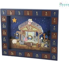 Wood Nativity Advent Calendar with 24 Magnetic Pieces Christmas Decor