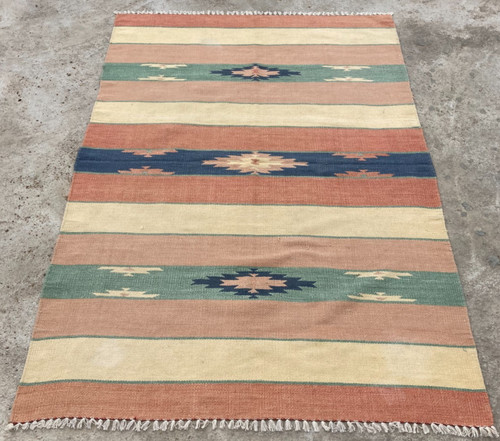 Vintage Handmade Traditional Epic jute Striped Kilim Floor Rug Carpet 175x119 cm