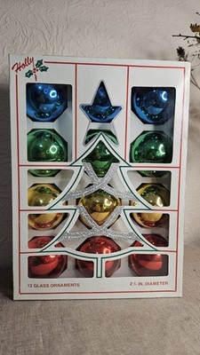 Vintage Holly USA Glas Weihnachtsschmuck Set 12 verschiedene Farben