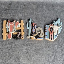 Lot of 3 Burwood Southwest Western Wall Art Decor Plaques - Made In USA - Vtg