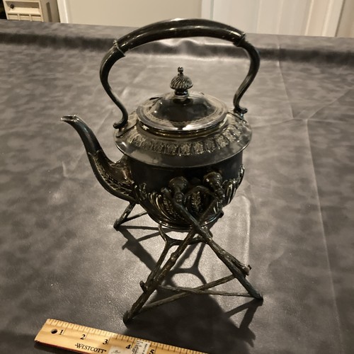 Antique English Walker & Hall Sheffield Plate Silver Tilting Teapot & Stand