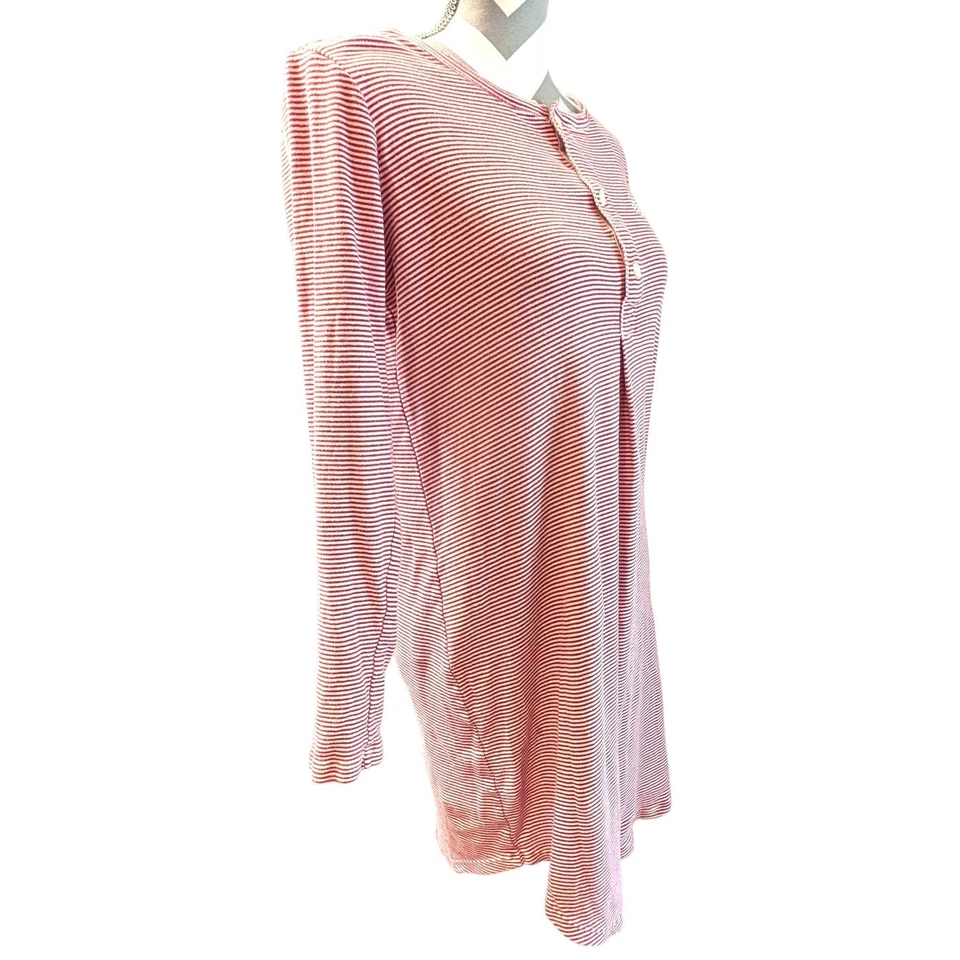 LAUREN RALPH LAUREN Red Stripe Long Sleeve Monogram Cotton Nightgown Medium - Image 2 of 4