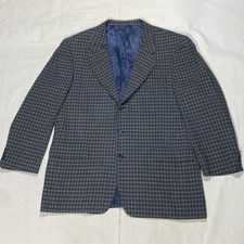 Hickey Freeman Sport Coat Blazer Blue Check Plaid, 43 R Wool