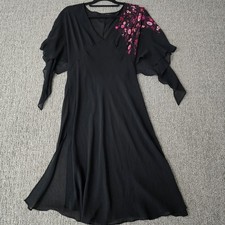 Womens Silk Sheer Midi Dress Black Floral Kimono Sleeve Lingerie Slip Whimsigoth