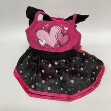 Build A Bear Workshop BABW Dress Black Pink Hearts Silver Polkadots Sleeveless