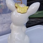 Ceramic Rabbit Planter Figurine, Glossy White Pink Yellow, Kids, Plants — photo 3