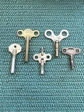 5 Antique Clock Winding Keys All Marked WM LGC Co West Germany Brass & Iron