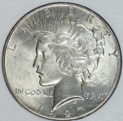 1927 PEACE DOLLAR NGC MS 62 SMOOTH, PUFFY WHITE SATIN LINEN, FULL STRIKE, VERY