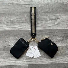Lululemon Athletica Dual Pouch Wristlet Keychain Wallet Gold and Black