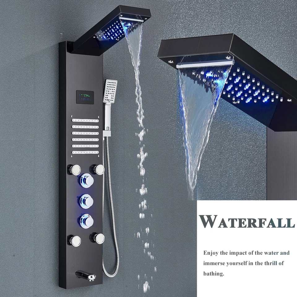 Stainless steel Shower Panel Tower System LED Rain Waterfall Shower Massage Jets - Image 4 of 4