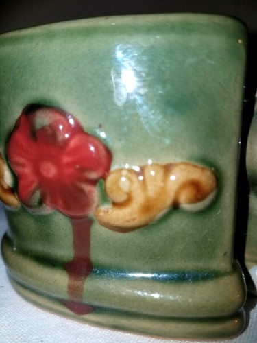 Maceta con elefante pequeña forma de corazón esmalte verde brillante arte cerámica vintage - Imagen 5 de 7