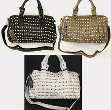 NEW KMQ COLLECTION LEATHERETTE+CRYSTAL+STUDS PURSE,CROSSBODY+DUST BAG