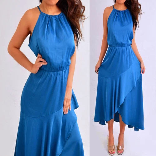Fashion Teal Blue Sleeveless High Low A Line Dress XL Extra Large