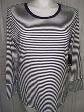 NWT A.N.A Top Shirt Women's XL Navy Blue  Coconut White Kay Stripe Long Sleeve